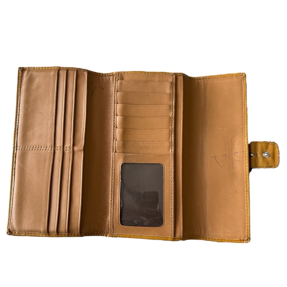 Authentic y2k Vintage Coach Monogram Logo Buckle Wallet Tan Beige Patent trim - Picture 4 of 8